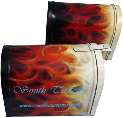 mail boxes with flames